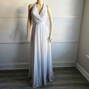 SAMPLE White Elegant Halter Neck Chiffon Sheer Overlay Formal Gown Size 4/6